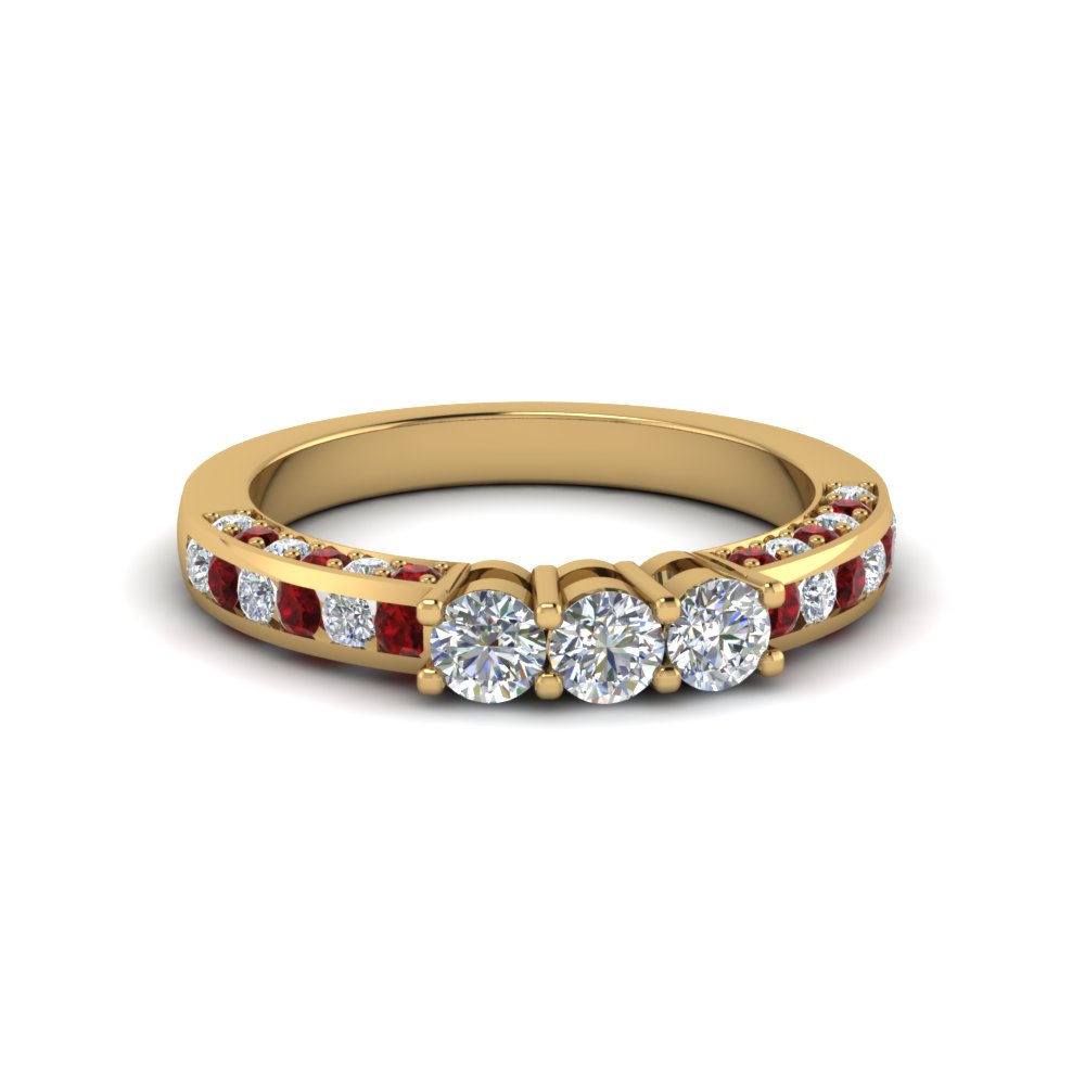 custom round diamond band with ruby in 18K yellow gold FDENS1091BGRUDR NL YG