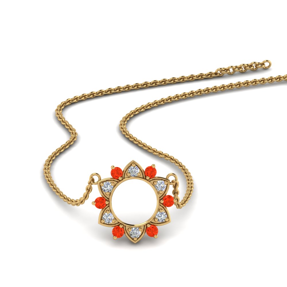 daisy diamond circle pendant with orange topaz in FDPD86835GPOTO NL YG