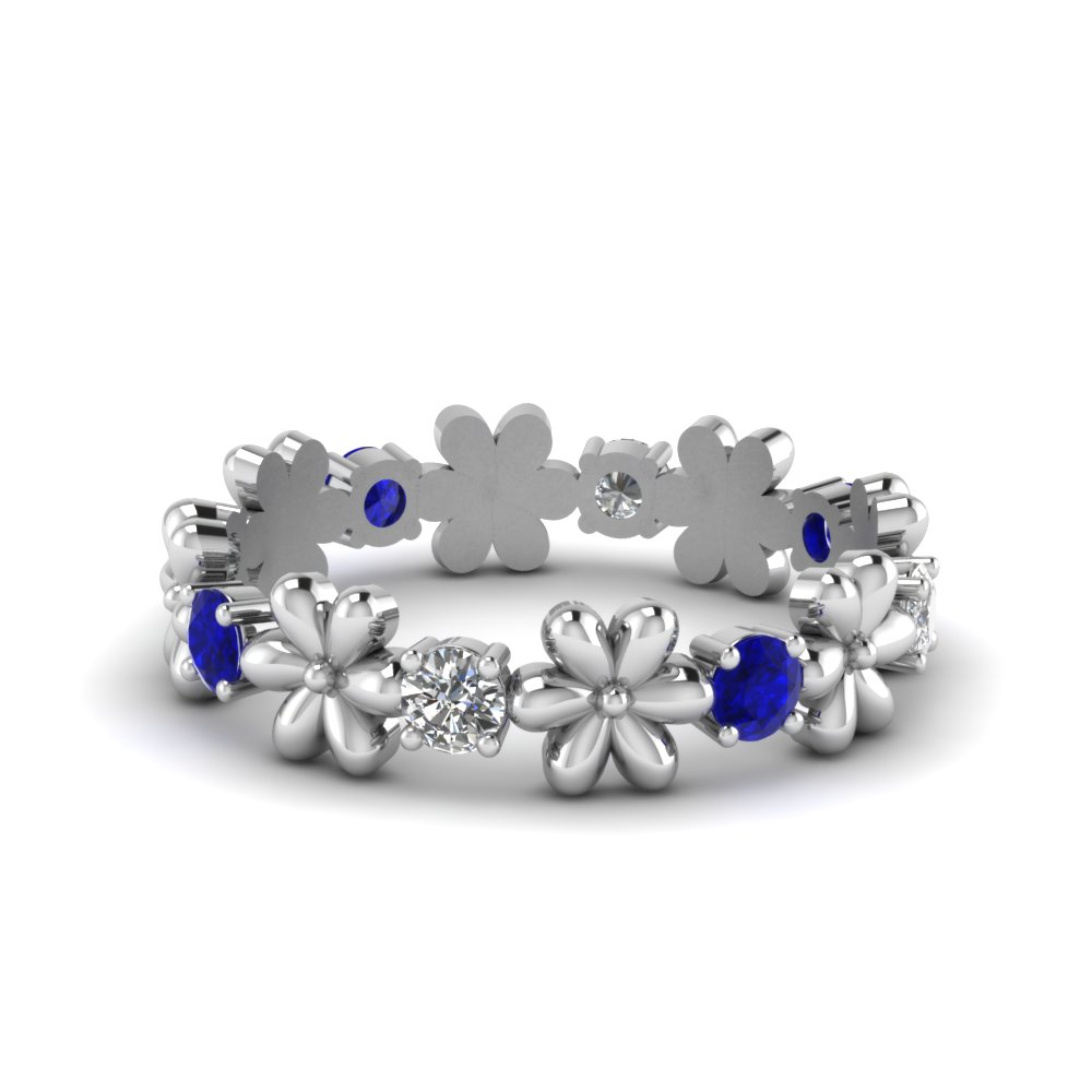  Daisy Flower Eternity Band with Blue Sapphire 950 Platinum