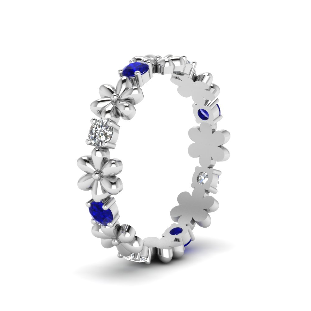  Daisy Flower Eternity Band with Blue Sapphire 950 Platinum