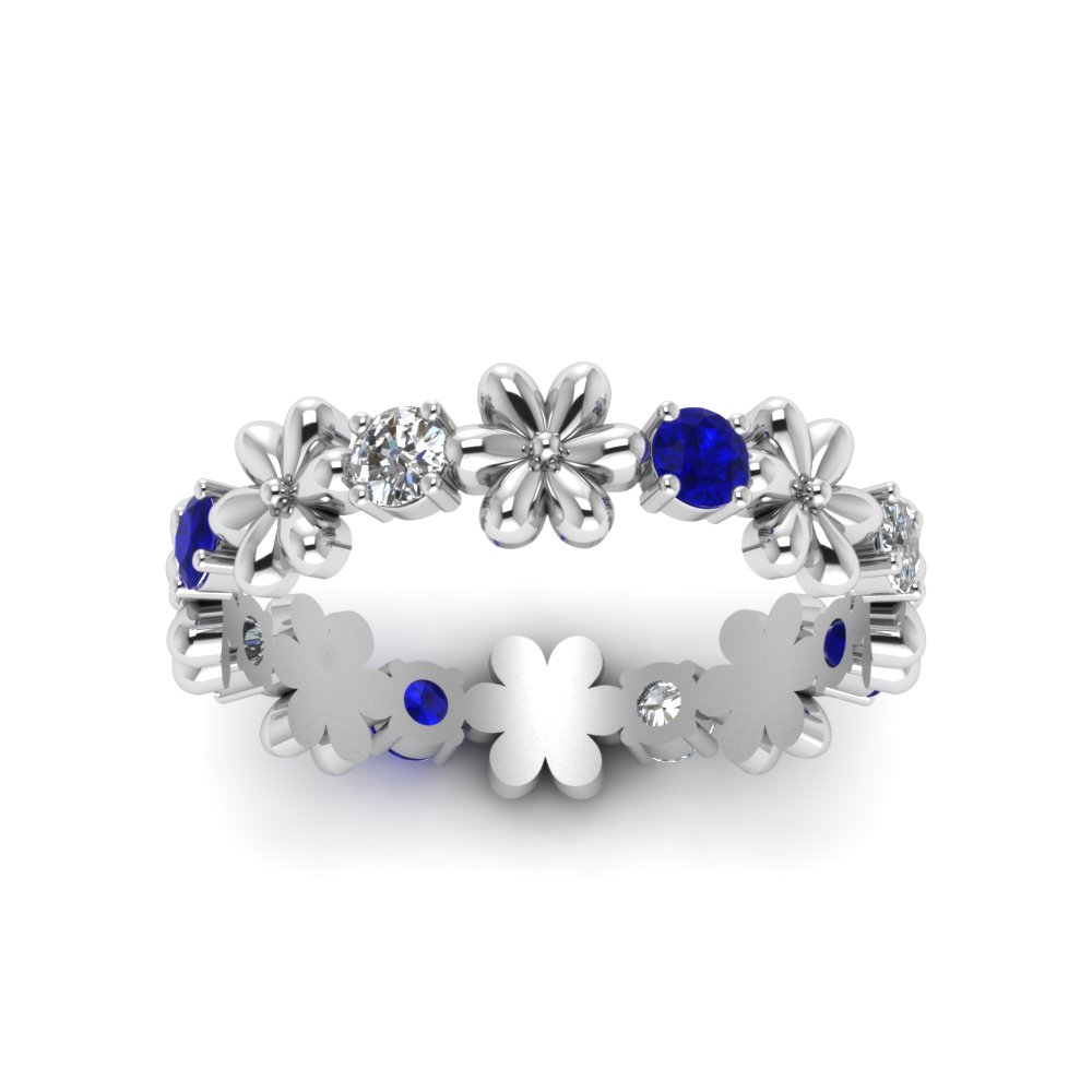  Daisy Flower Eternity Band with Blue Sapphire 950 Platinum