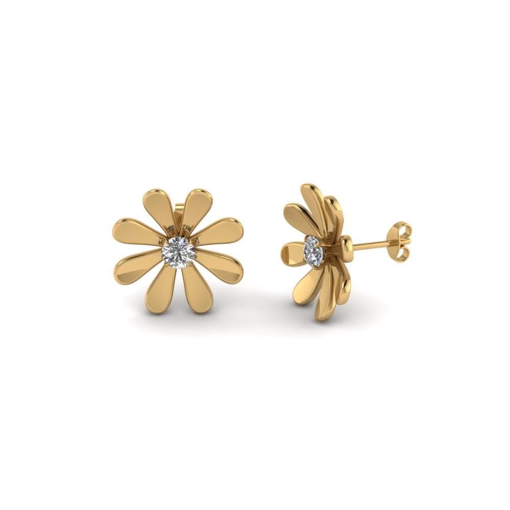 14K Solid Gold Round Diamond Stud Earrings