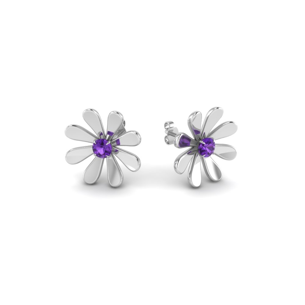 Daisy Flower Violet Topaz Stud Earring For Women In 950 Platinum ...