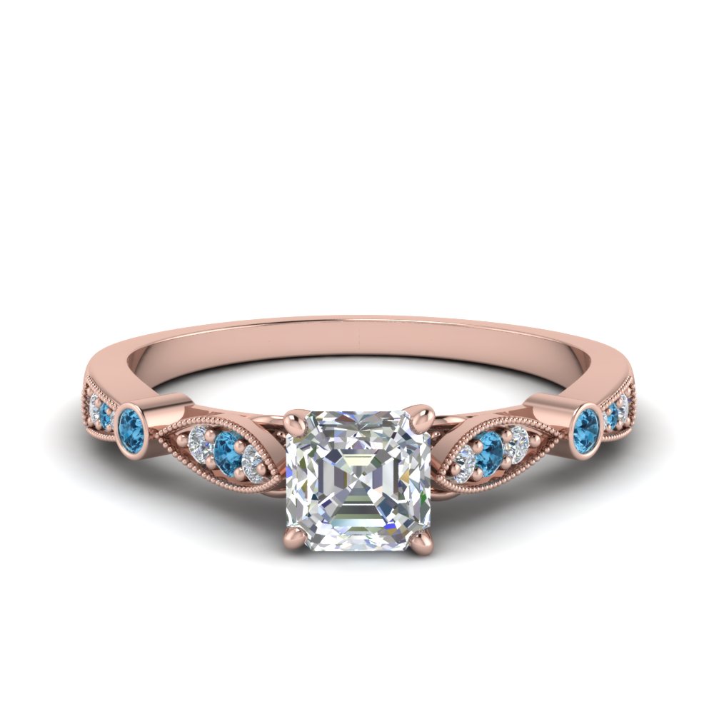 Asscher Shaped Delicate Art Deco Engagement Ring with Ice Blue Topaz in 14K Rose Gold