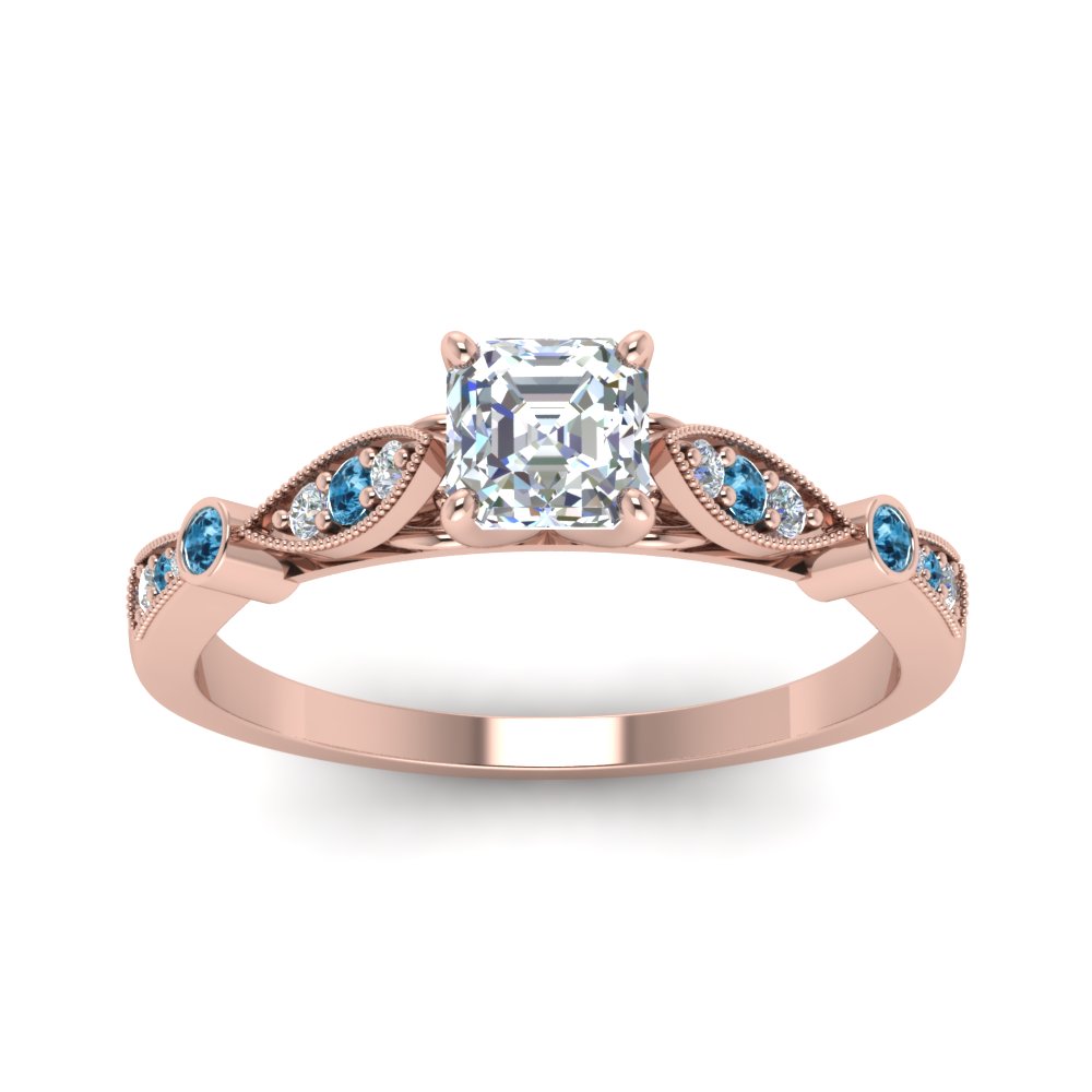Asscher Shaped Delicate Art Deco Engagement Ring with Ice Blue Topaz in 14K Rose Gold