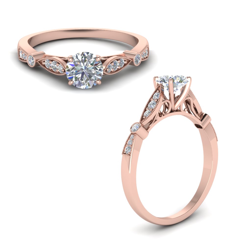 Delicate Art Deco Round Diamond Engagement Ring In 14K Rose Gold