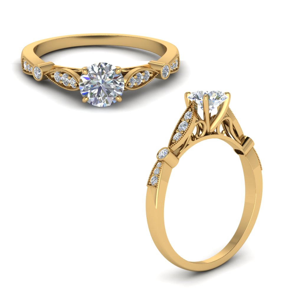 delicate art deco round diamond engagement ring in FD8593RORANGLE1 NL YG