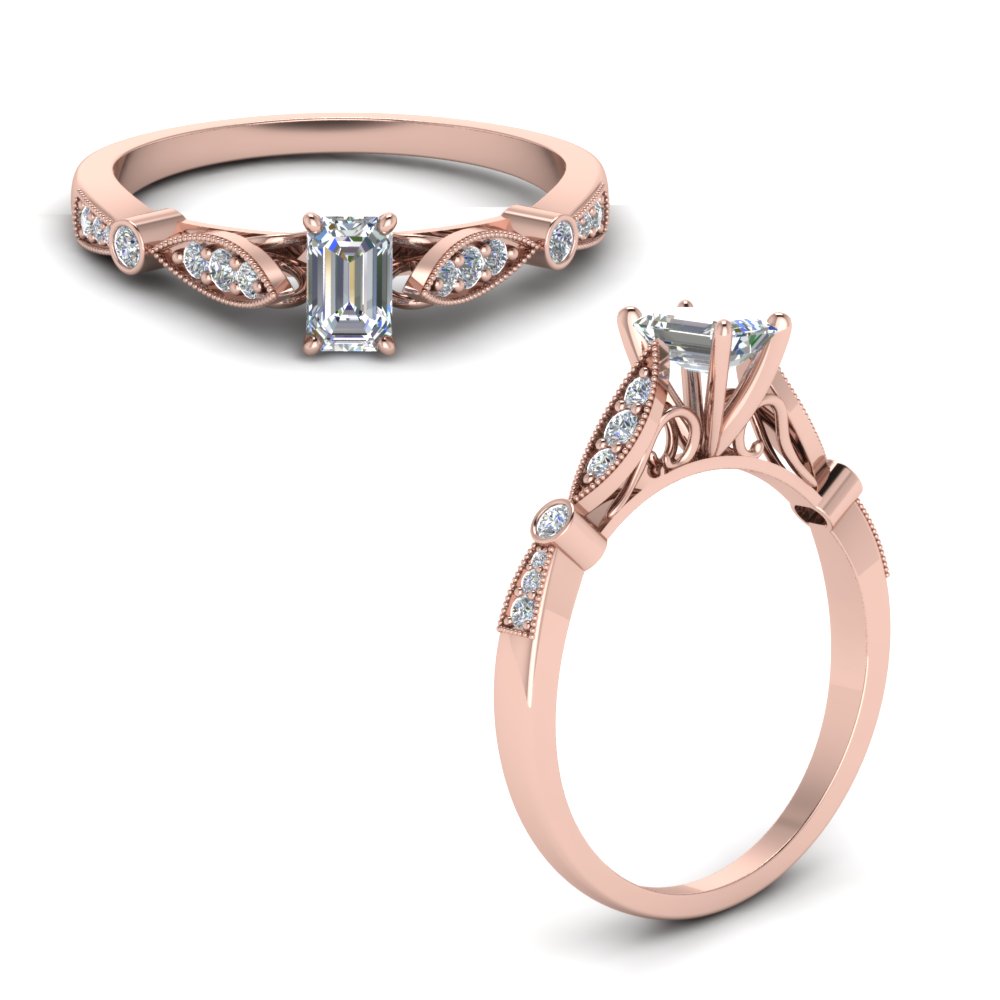 Emerald Cut Bezel Set Diamond Wedding Rings