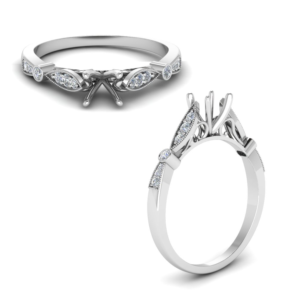delicate art deco semi mount diamond engagement ring in FD8593SMRANGLE1 NL WG