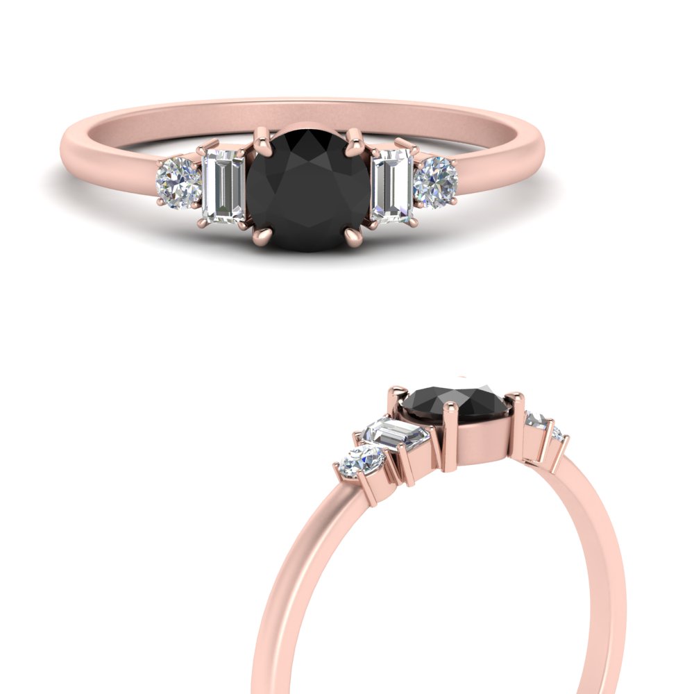 Delicate Black Diamond With Baguette Engagement Ring In 14K Rose Gold ...