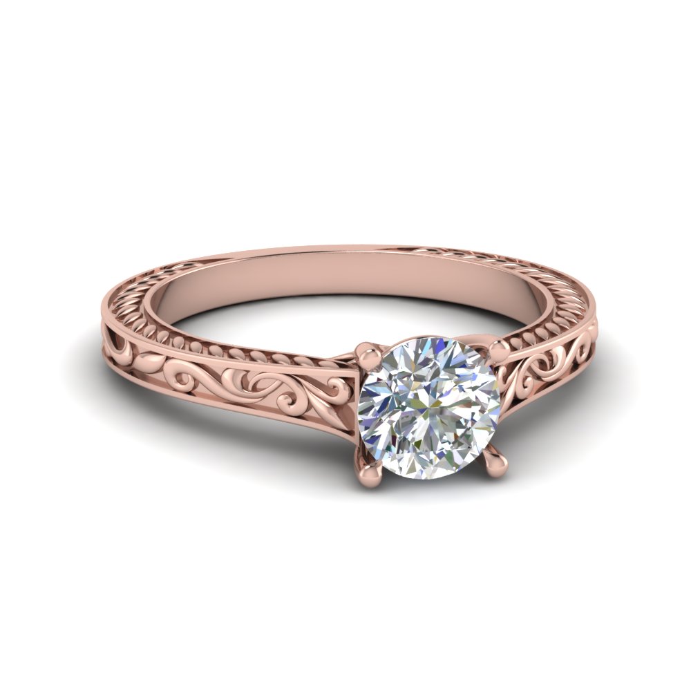 Rose Gold Engraved Diamond Rings