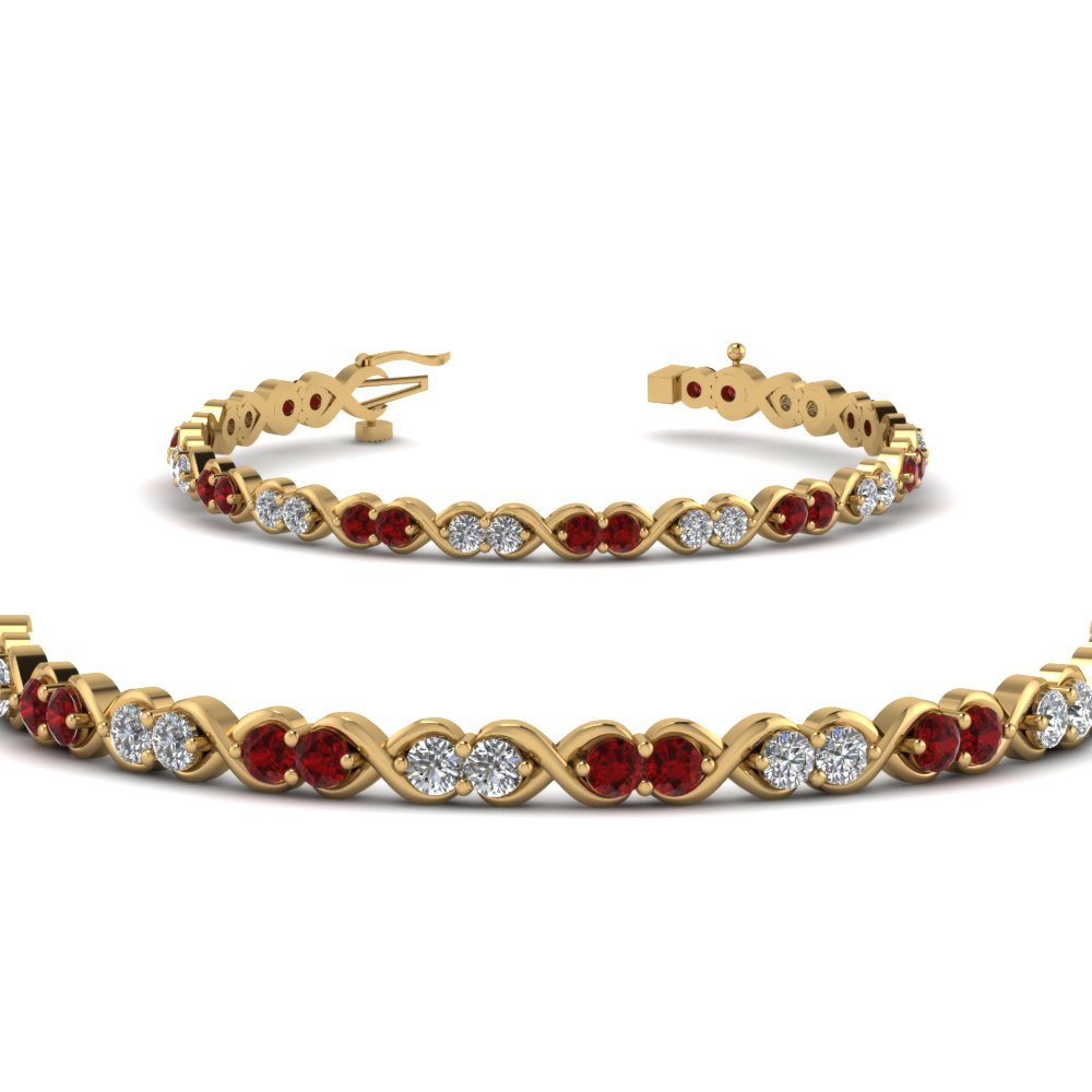 delicate infinity diamond bracelet with ruby in FDBR57GRUDRANGLE2 NL YG