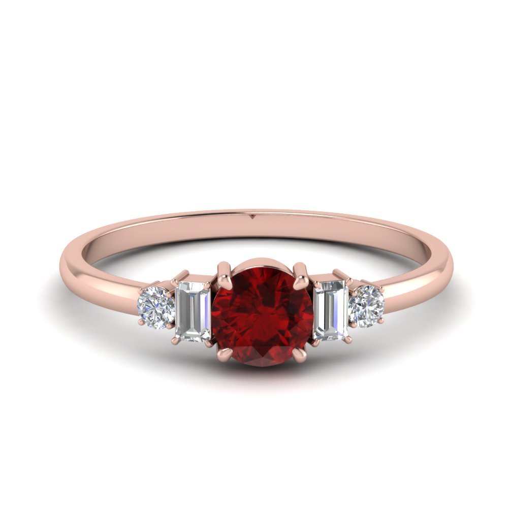 Delicate Ruby With Baguette Ring
