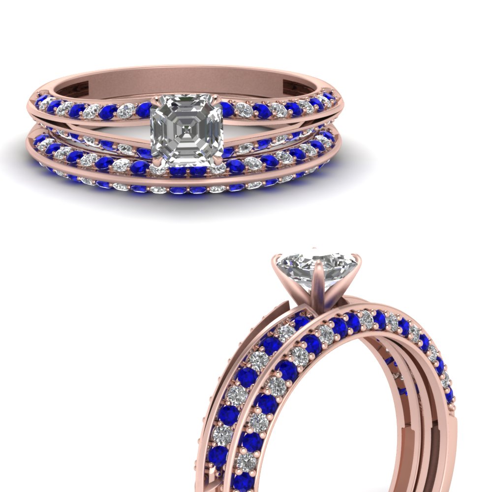 delicate split asscher diamond wedding ring set with sapphire in FDENS3049ASGSABLANGLE3 NL RG