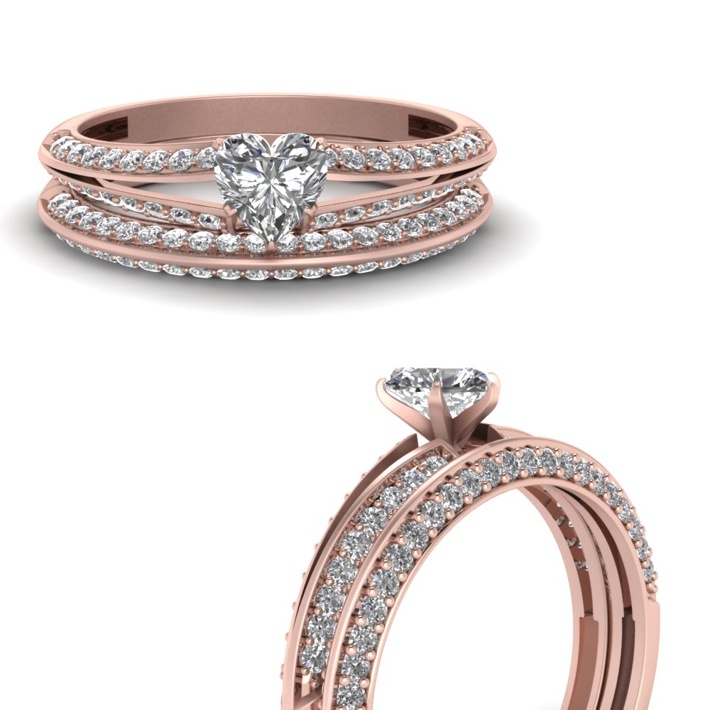 delicate split heart diamond wedding ring set in FDENS3049HTANGLE3 NL RG