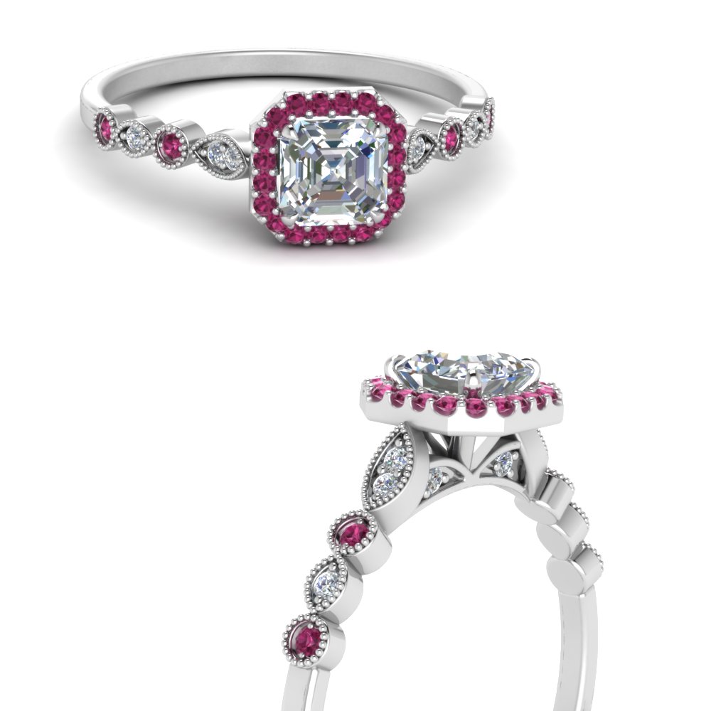 delicate-vintage-asscher-halo-diamond-engagement-ring-with-pink-sapphire-in-FD121599ASRGSADRPIANGLE3-NL-WG
