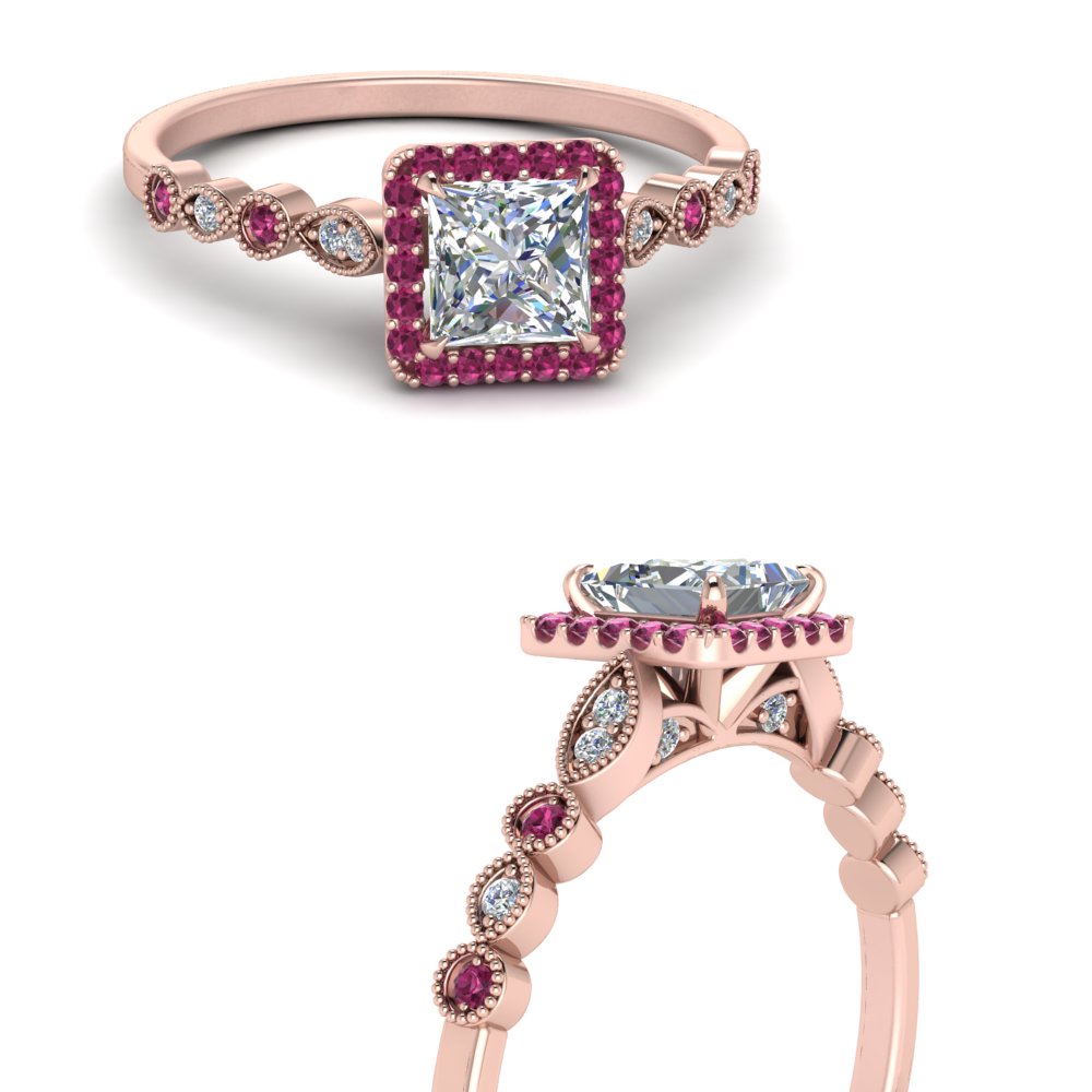 delicate-vintage-princess-cut-halo-diamond-engagement-ring-with-pink-sapphire-in-FD121599PRRGSADRPIANGLE3-NL-RG