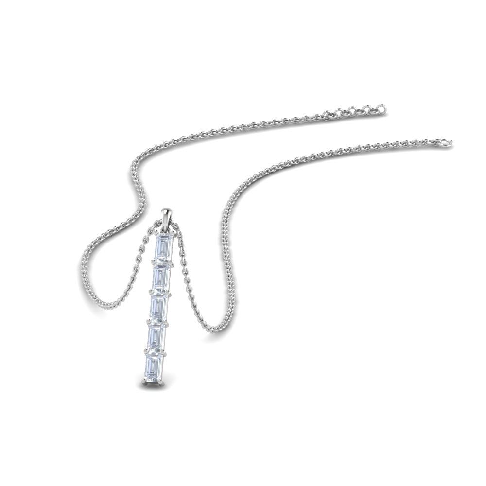 diamond baguette bar necklace in 14K white gold FDPD8418 NL WG