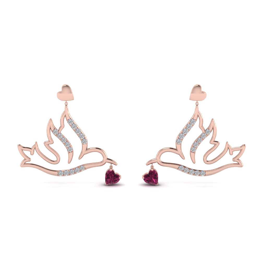 diamond bird pink sapphire drop earring in FDEAR8944GSADRPIANGLE1 NL RG
