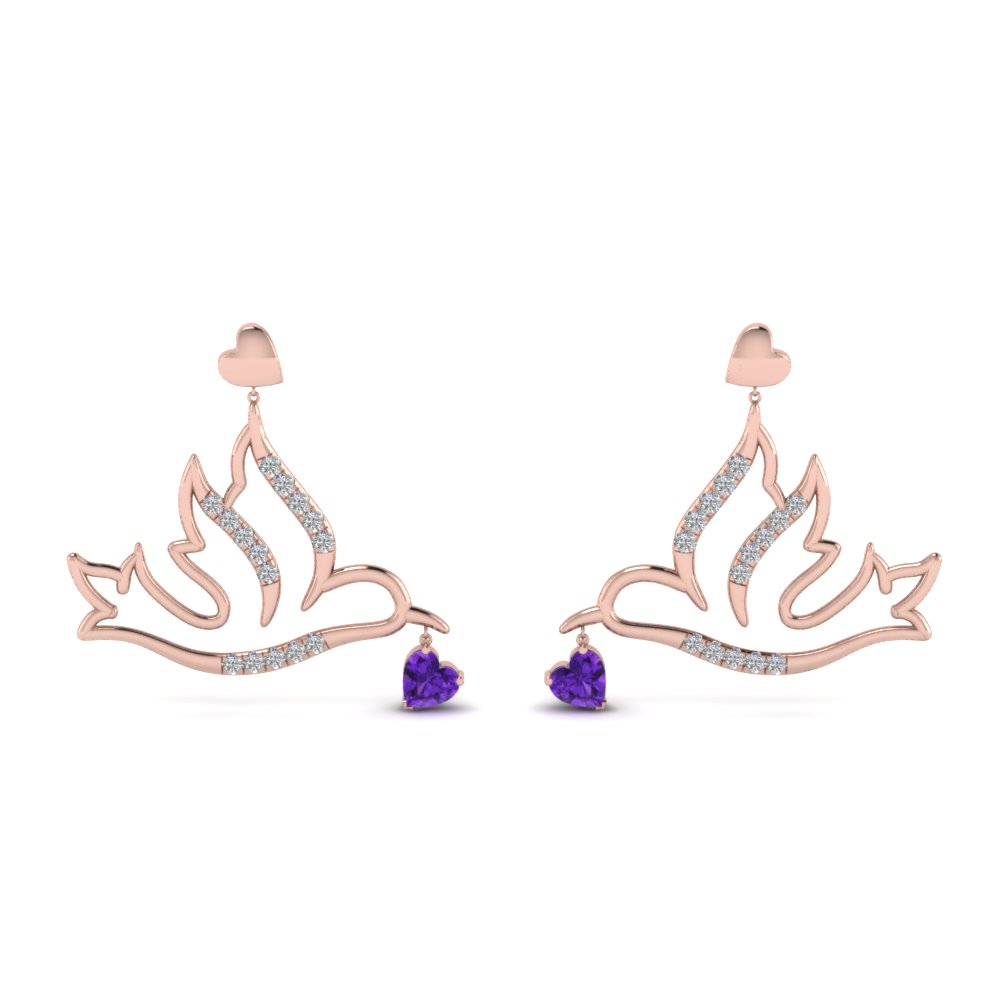 diamond bird violet topaz drop earring in FDEAR8944GVITOANGLE1 NL RG