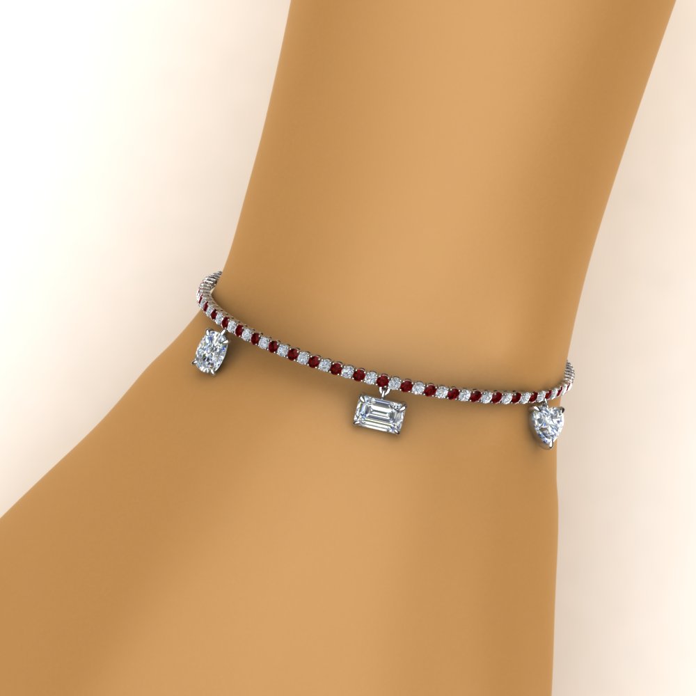 diamond charms tennis bracelet with ruby in FDBRC8725GRUDRHAND NL WG