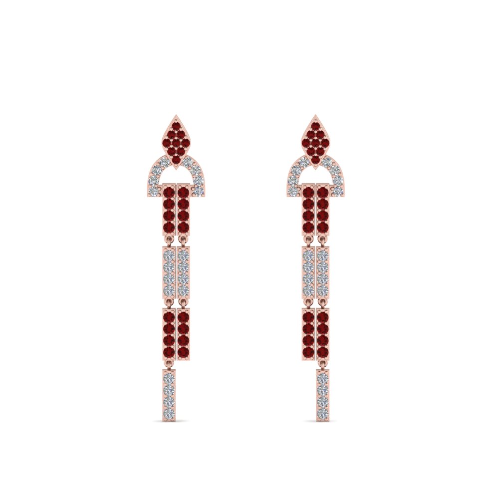 diamond drop dangle earring with ruby in 18K rose gold FDEAR8481GRUDRANGLE1 NL RG