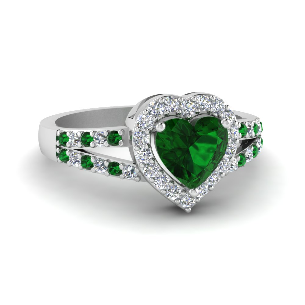 Emerald Ring With Heart Halo