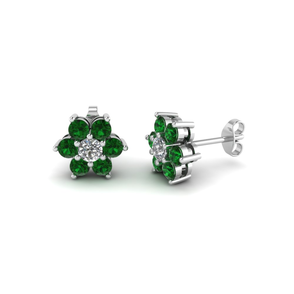 Diamond Flower Stud Women Earring With Emerald In Sterling Silver Diamond Flower Stud Women Earring With Emerald In Sterling Silver Fdear1081gegemgr Nl Wg