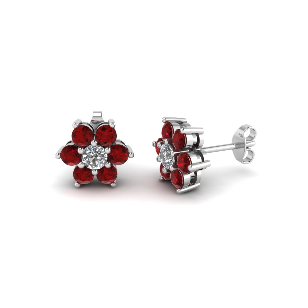 18K White Gold Ruby Red Stone and Diamond Stud Earrings    359 