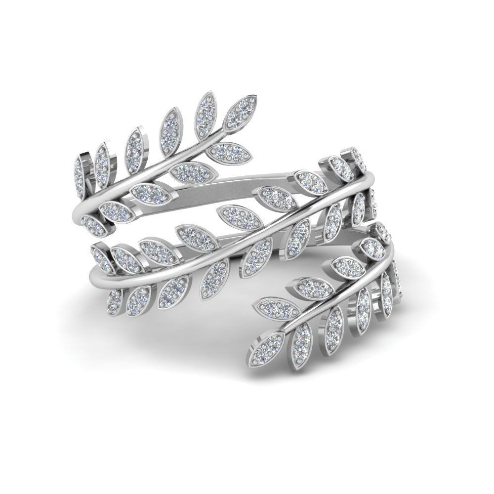 Platinum Rose Gold Leaf diamond Bracelet /& leaf diamond cut Ring Set
