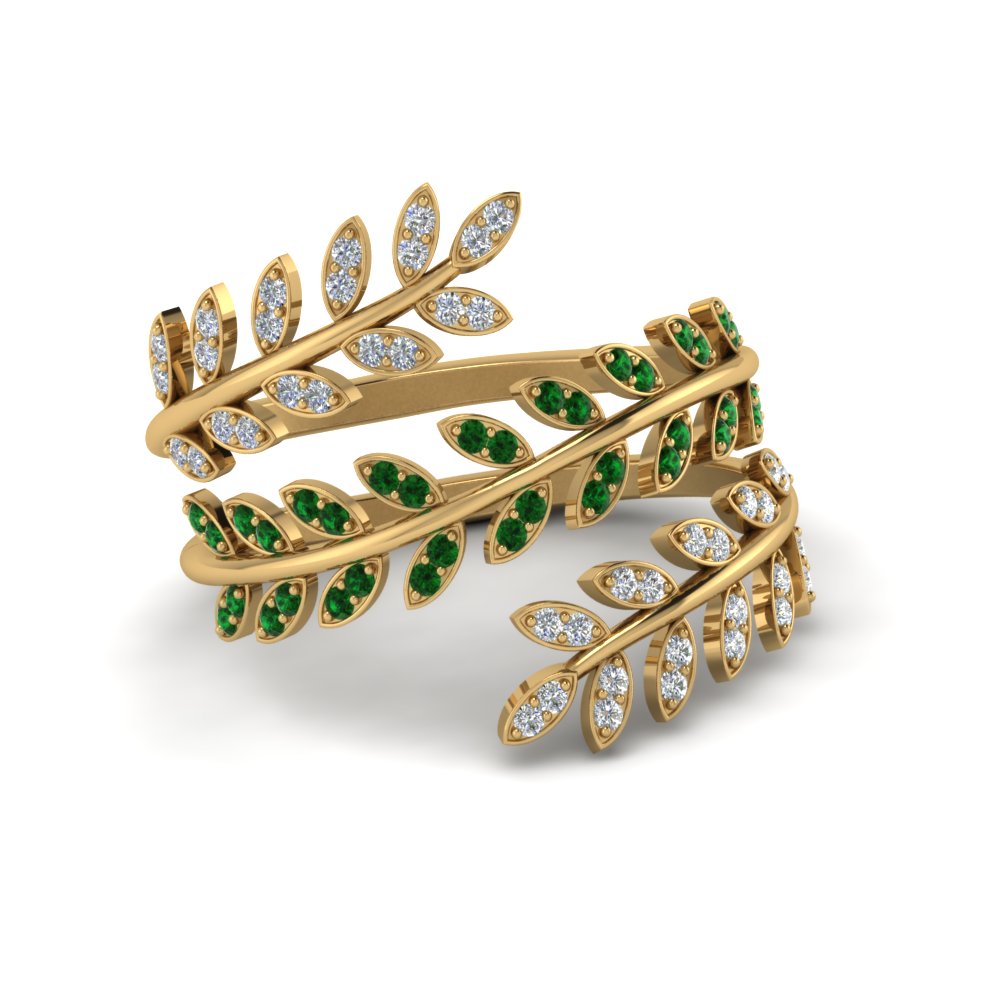 Petite Leaf Design Emerald Ring