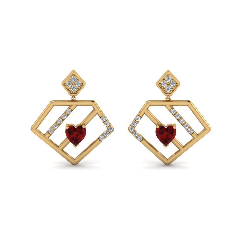 diamond pentagon drop earring with ruby in 14K yellow gold FDEAR8830GRUDR NL YG