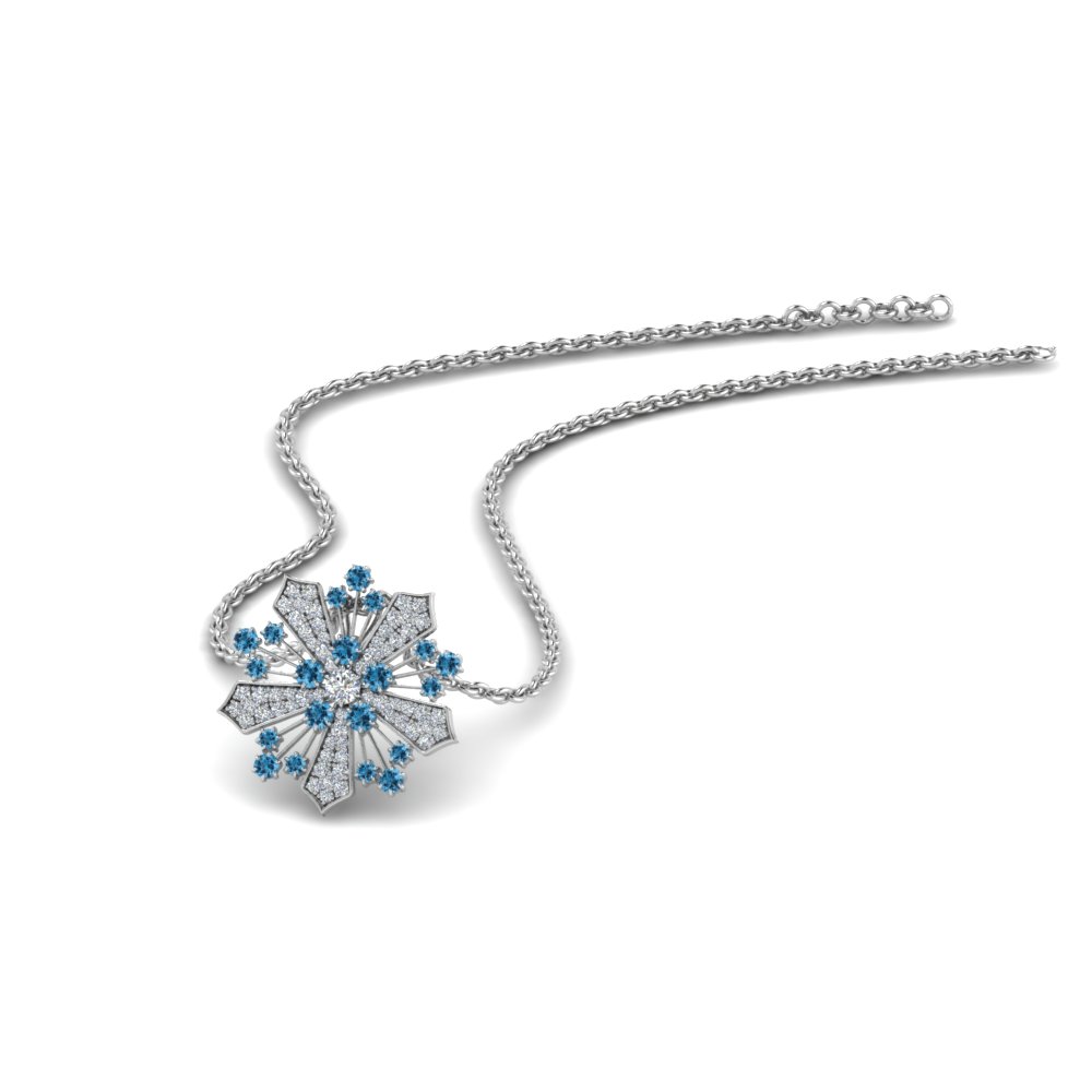 Diamond Snowflake Pendant Necklace With Blue Topaz In 14K ...