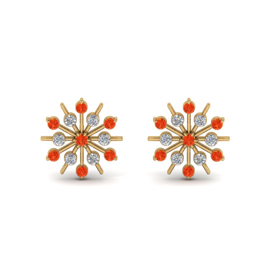 diamond snowflake stud earring with orange topaz in FDEAR8473GPOTOANGLE1 NL YG
