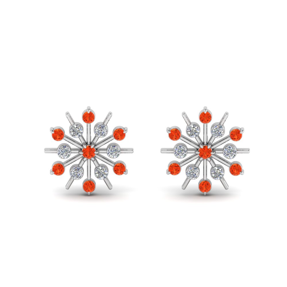 diamond snowflake stud earring with orange topaz in FDEAR8473GPOTOANGLE1 NL WG