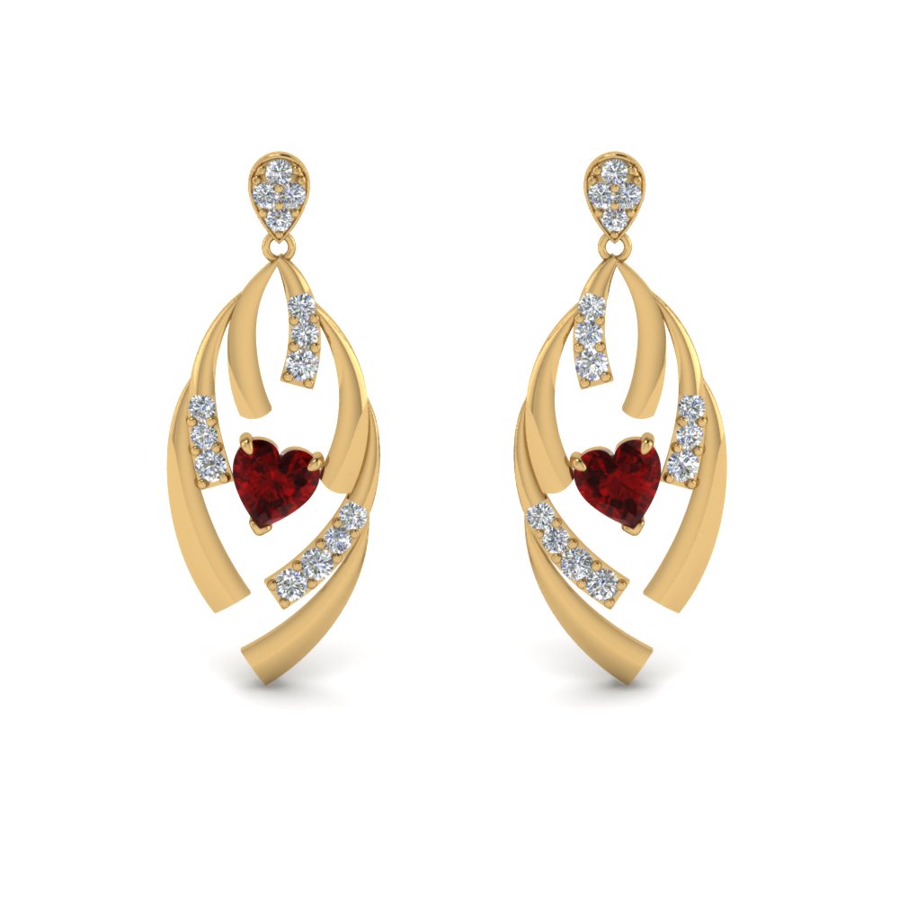 diamond stud drop ruby heart earring in 14K yellow gold FDEAR8869GRUDR NL YG