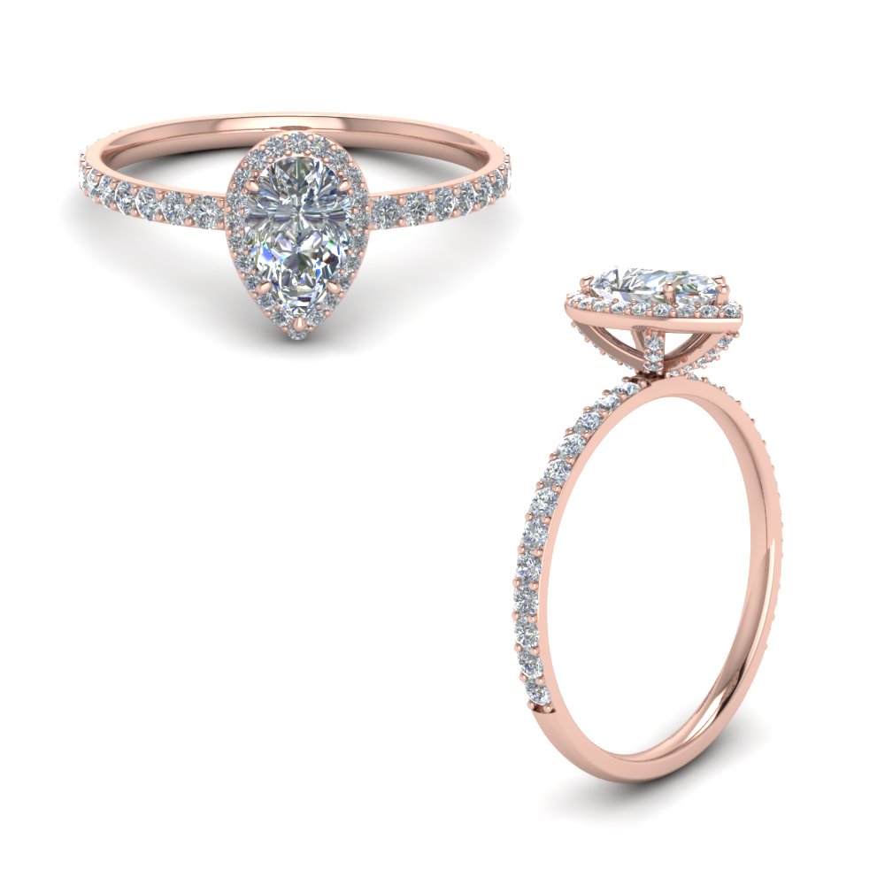 Diamond Studded Prong Pear Halo Ring