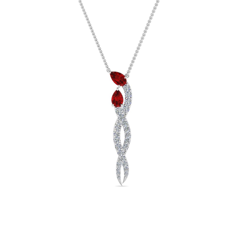 diamond twisted snake pendant with ruby in FDPD8462GRUDRANGLE1 NL WG