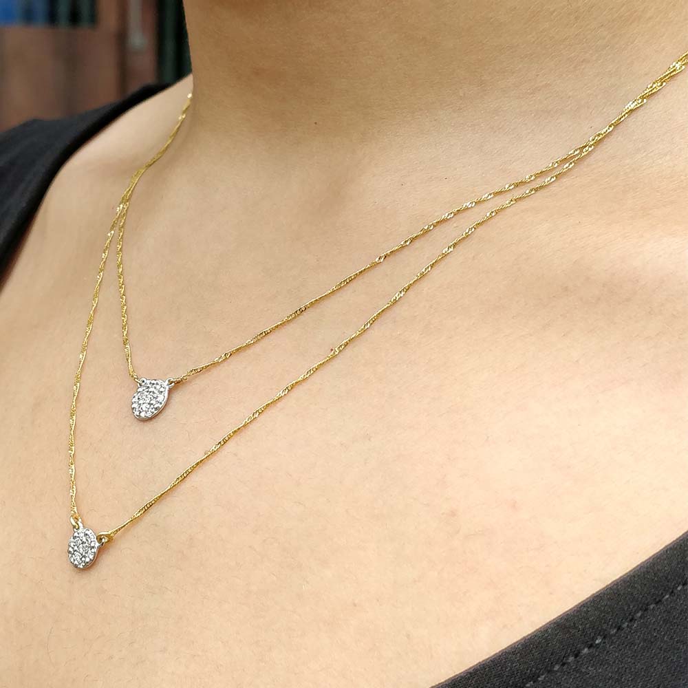  Double Chain Diamond Necklace with White Diamond 14K Yellow Gold