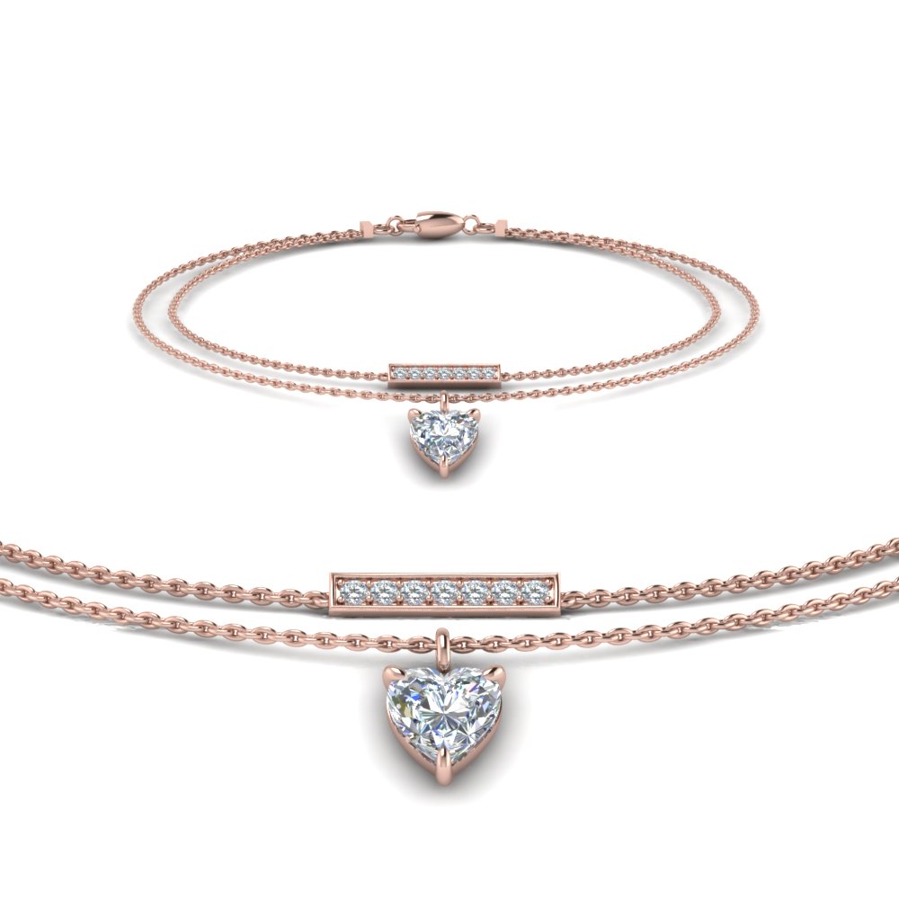 Double Chain Heart Drop Diamond Bracelet