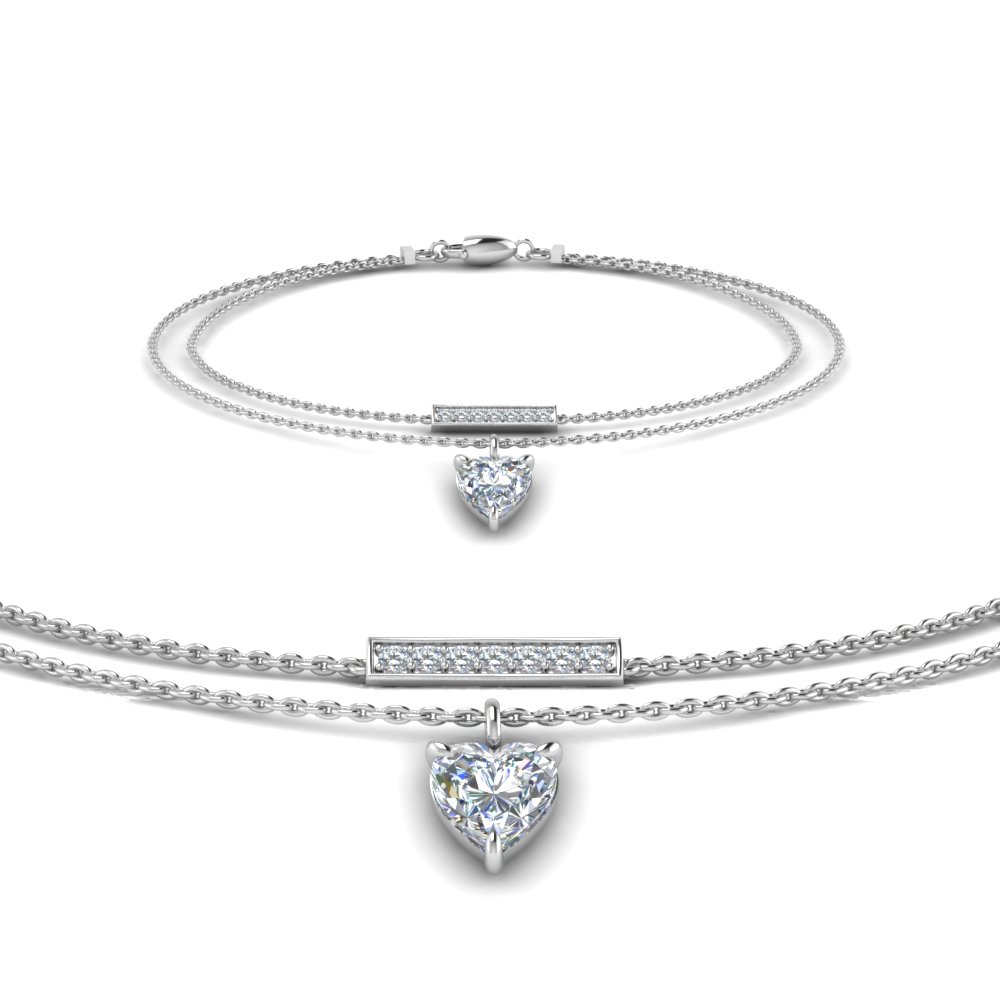 double chain heart drop diamond bracelet in FDBRC8447 NL WG