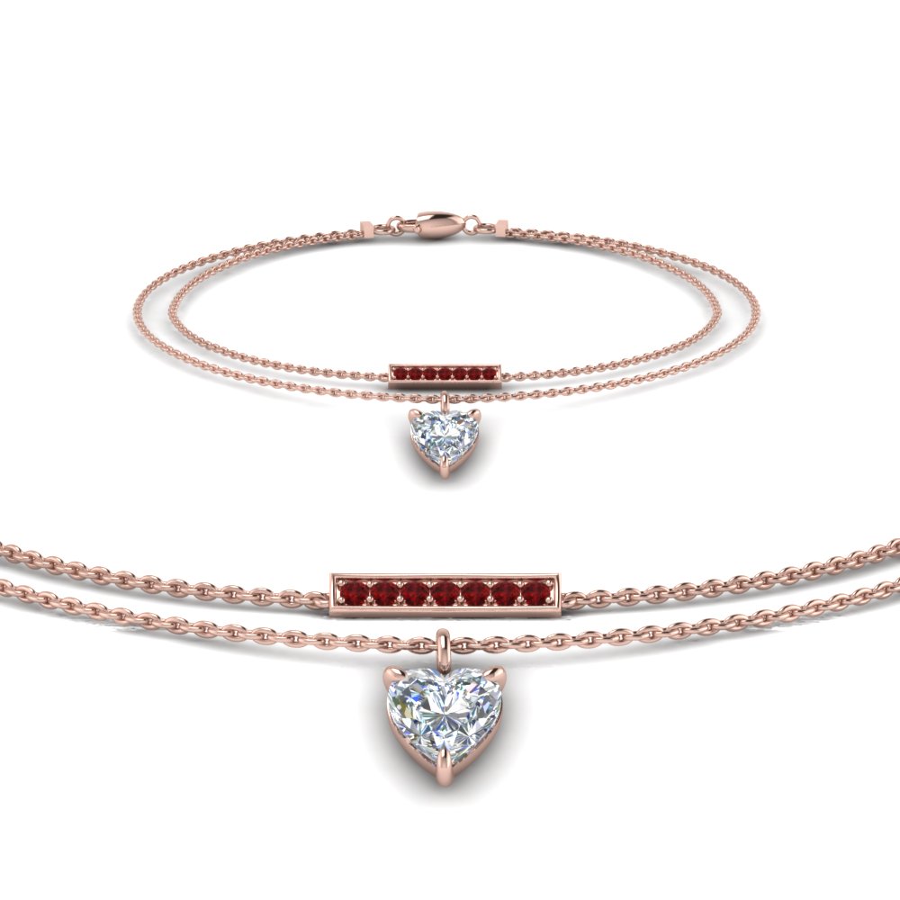 double chain heart drop diamond bracelet with ruby in FDBRC8447GRUDR NL RG