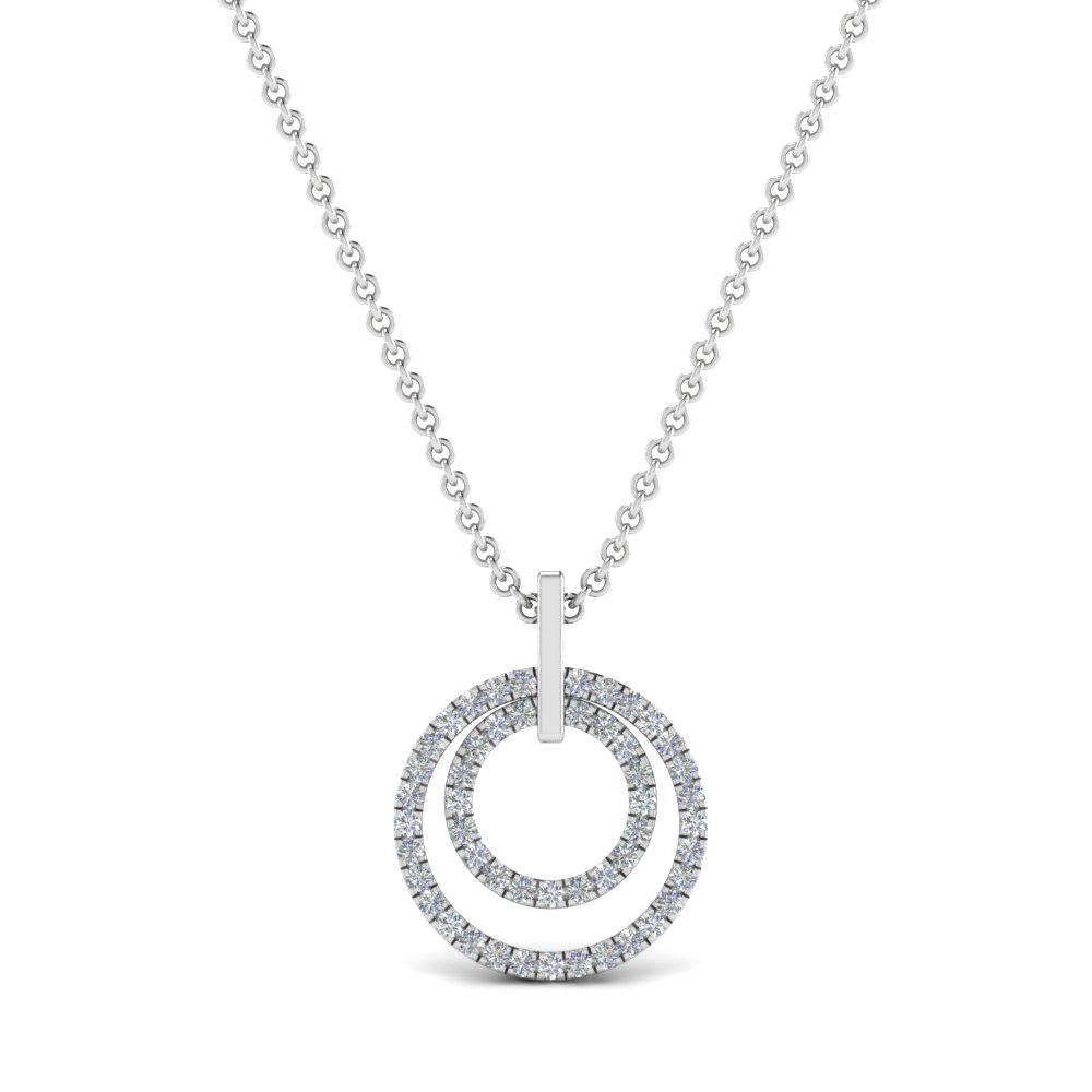 Double Circle Diamond Pendant In 14K White Gold | Fascinating Diamonds