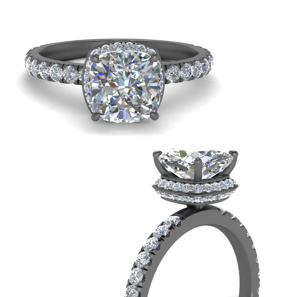 Double Edge Wrap Hidden Halo Diamond Ring In 14k Black Gold