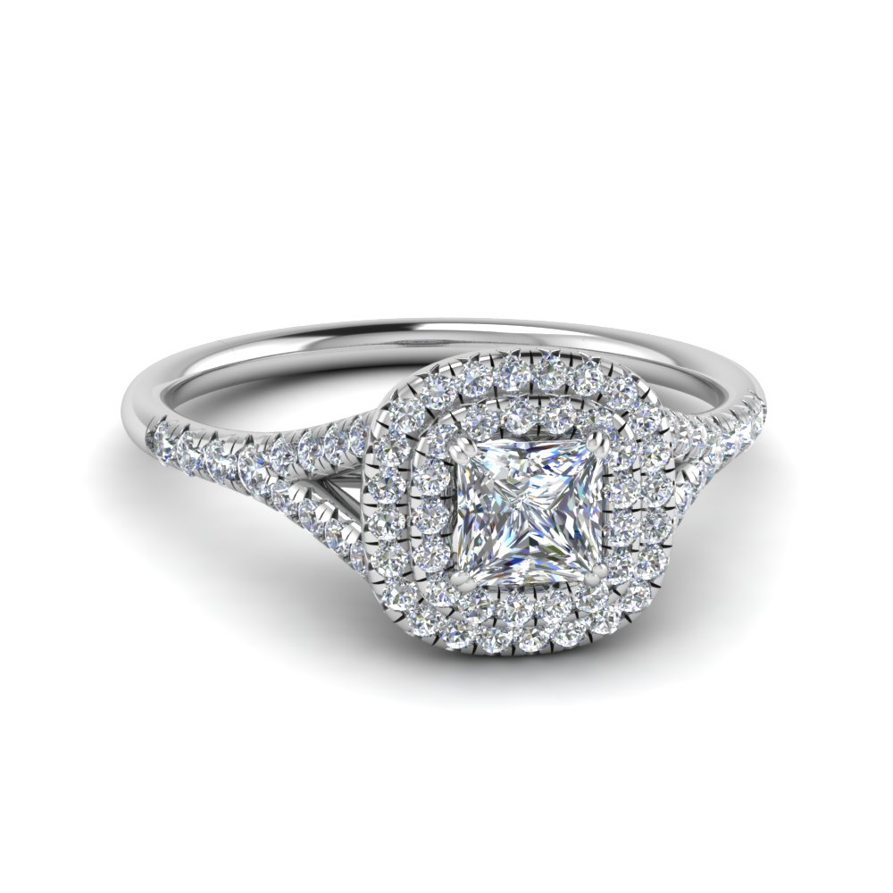 2 Carat Lab Created Double Halo Diamond Ring with 14K White Gold White Diamond
