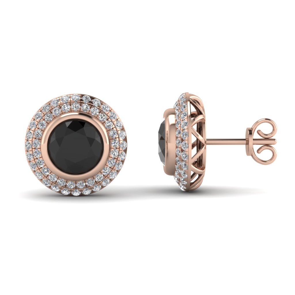 Double Halo Stud Earring With Black Diamond In 18k Rose Gold Double Halo Stud Earring With Black Diamond In 18k Rose Gold Fdear69313gblack Nl Rg