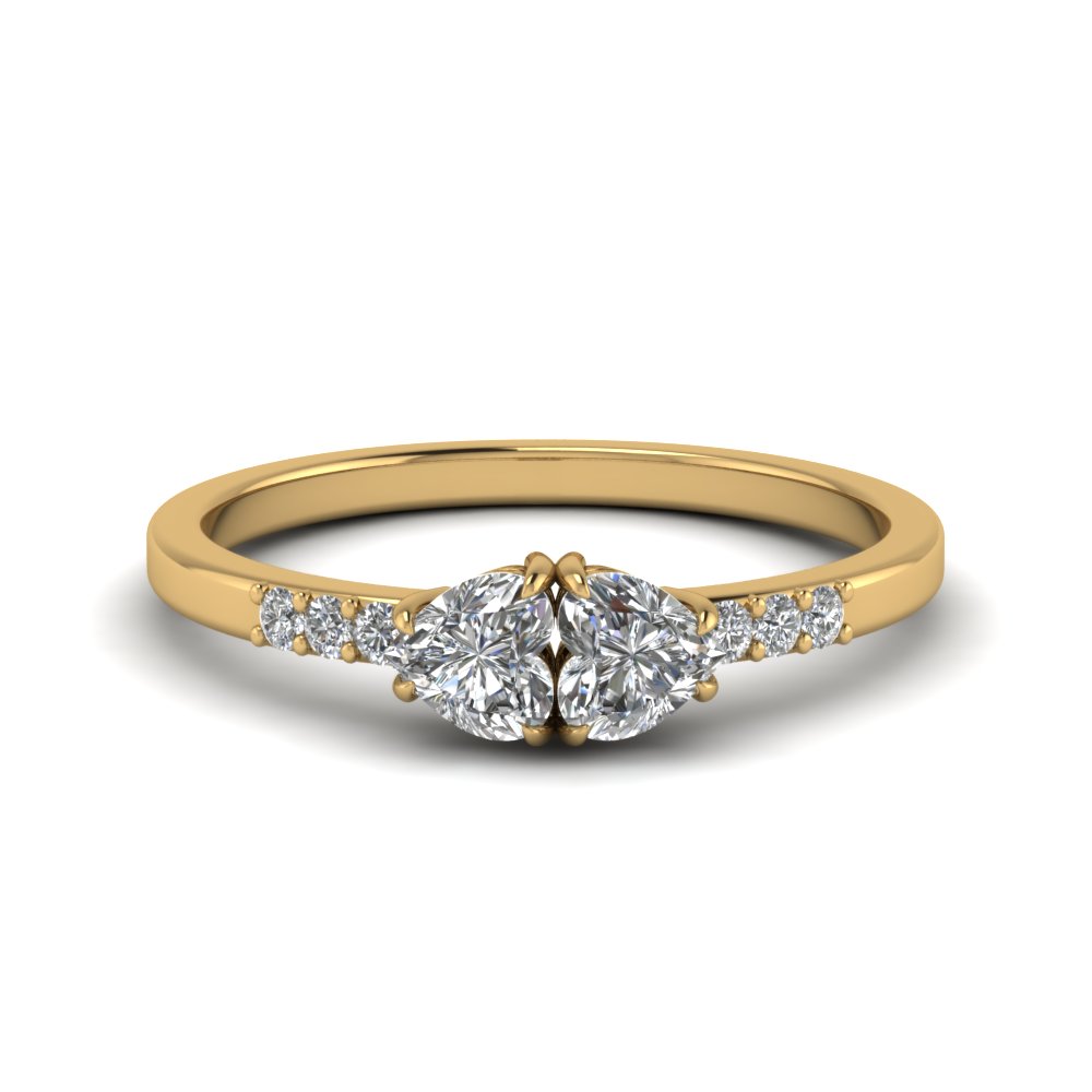 Double Heart Diamond Anniversary Promise Ring In 18K Yellow Gold