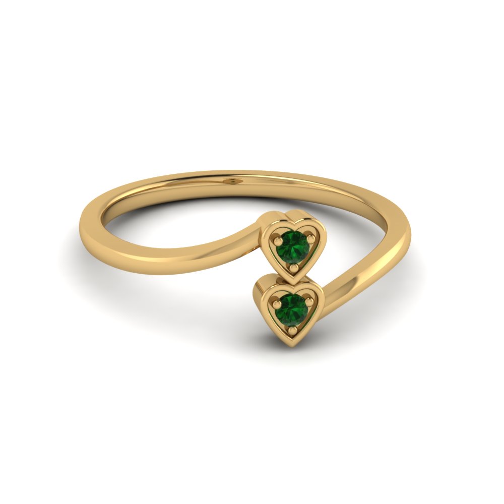 Double Heart Emerald Crossover Ring