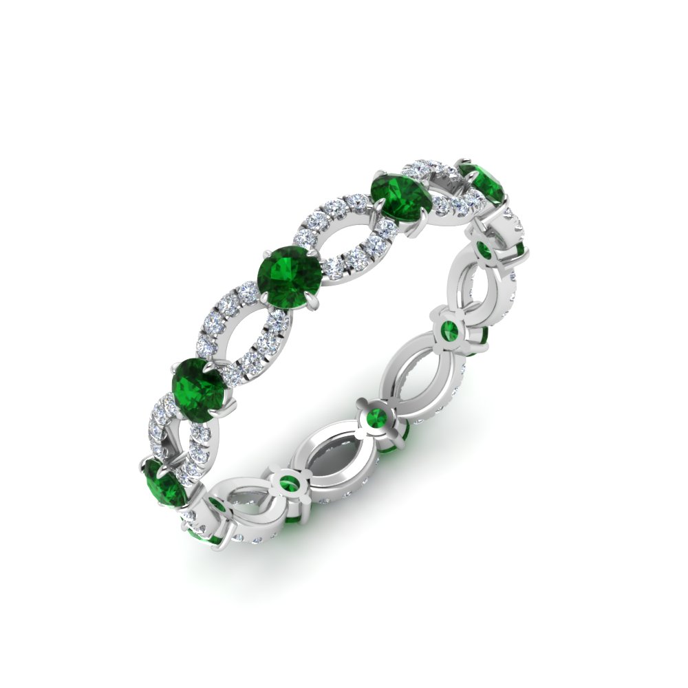 Emerald And Diamond Eternity Ring In 14K White Gold | Fascinating Diamonds