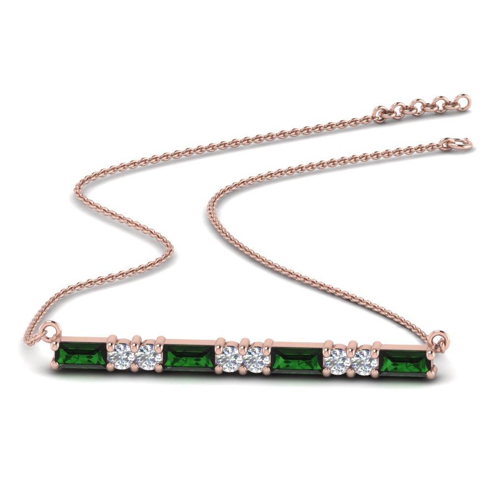 emerald baguette bar diamond necklace in 14K rose gold FDPD86790GEMGR NL RG